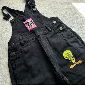 Vintage 90s Looney Tunes Tweety Bird Embroidered Denim Overalls Kids Size 6